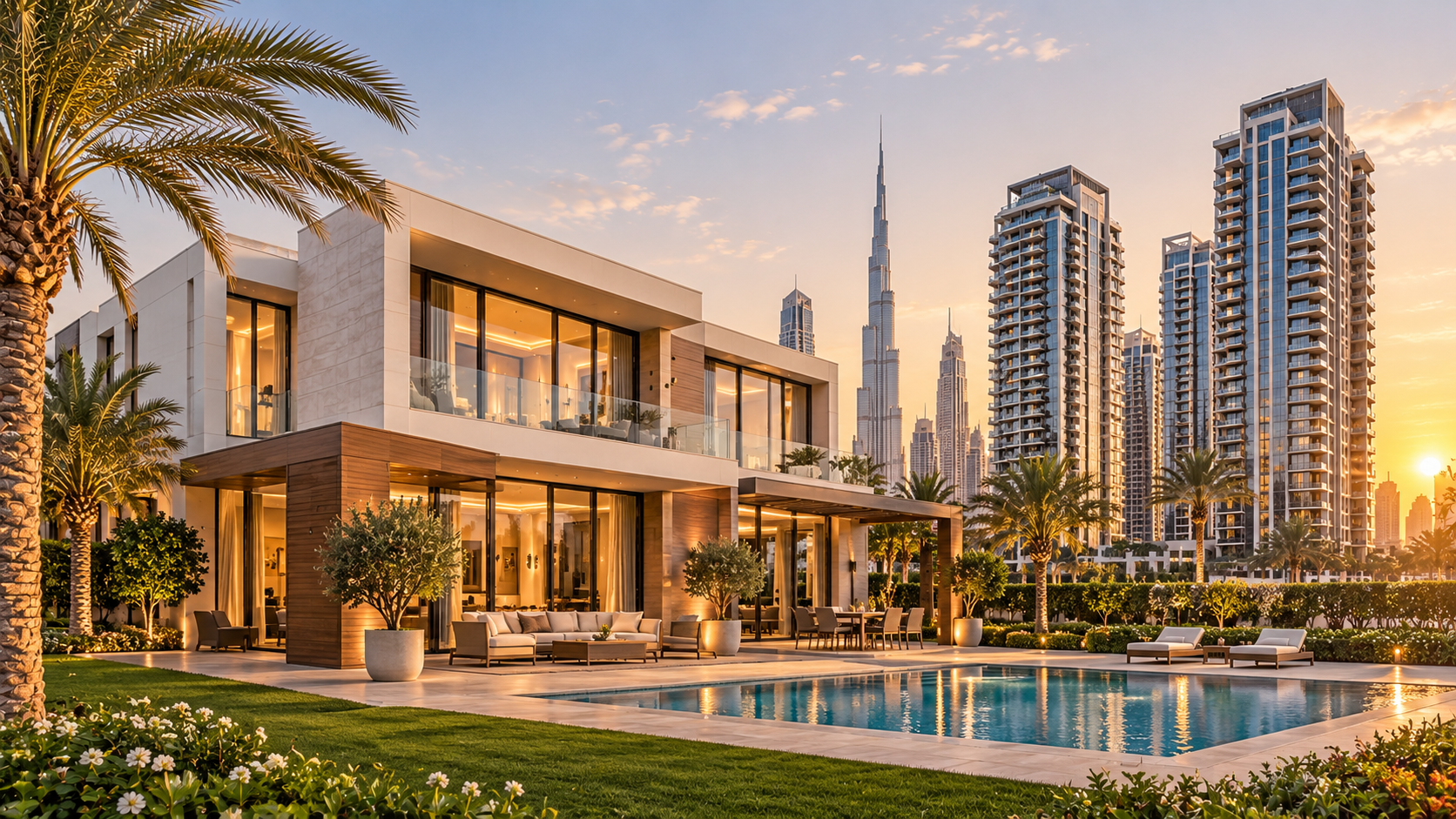 Luxury villa and residential apartment towers in Dubai for property investment.
