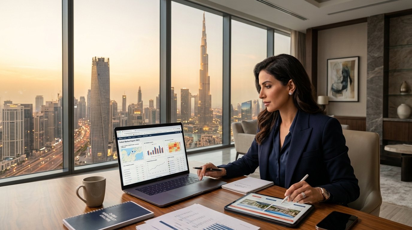 Investor analyzing market data and trends for real estate investment in Dubai