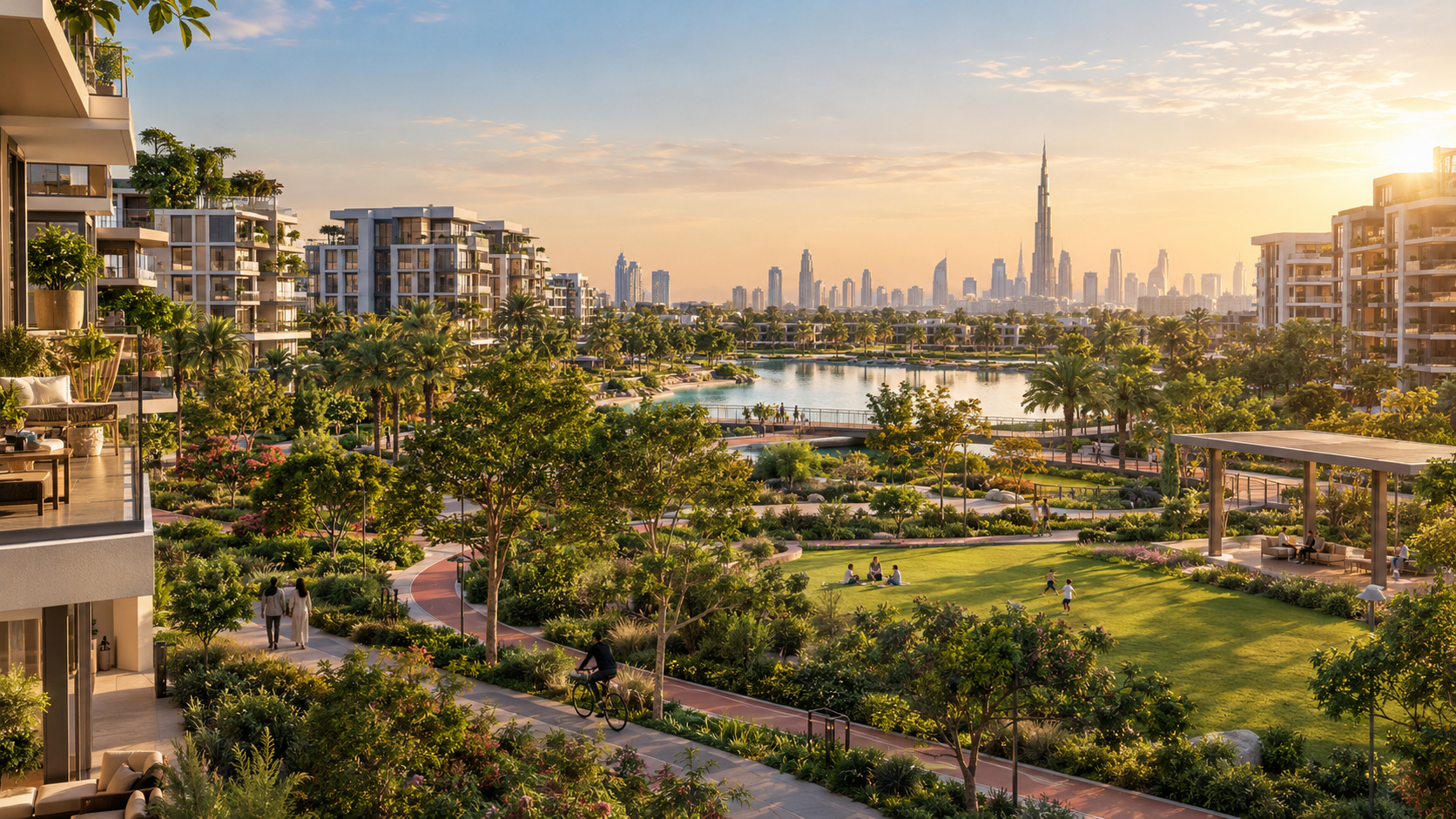 Illustrative green spaces and residential areas for Emaar City Within a City Dubai